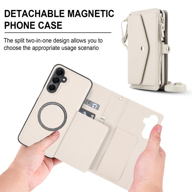 Funda de cuero desmontable con cordón para Samsung Galaxy A14 4G/5G (blanco)