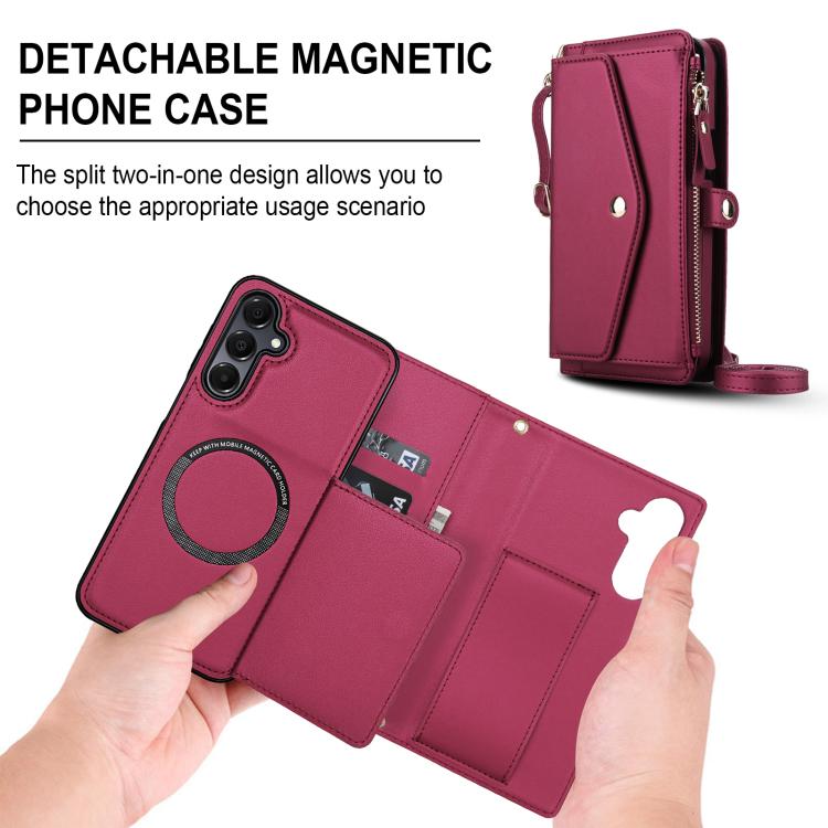 Funda de cuero desmontable con cordón para Samsung Galaxy A14 4G/5G (rojo)