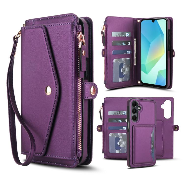 Funda de cuero desmontable con cordón para Samsung Galaxy A14 4G/5G (morado oscuro)