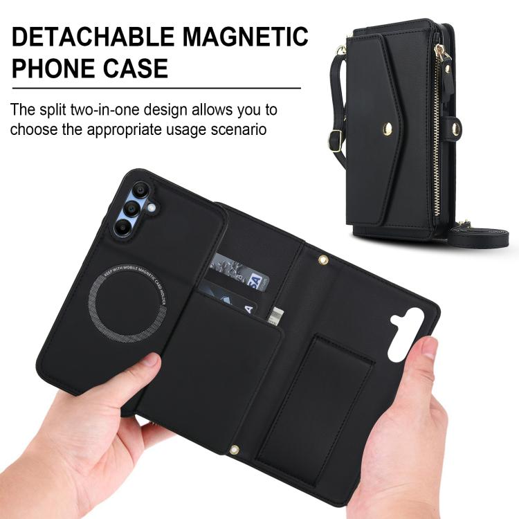 Funda de cuero desmontable con cordón para Samsung Galaxy A15 4G/5G (negro)