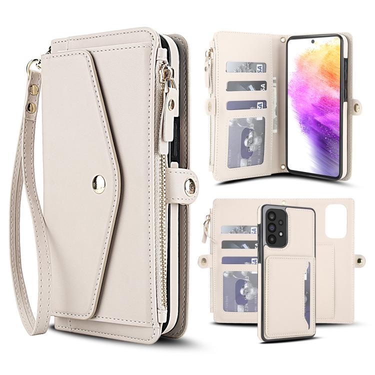 Funda de cuero desmontable con cordón para Samsung Galaxy A33 5G (blanco)