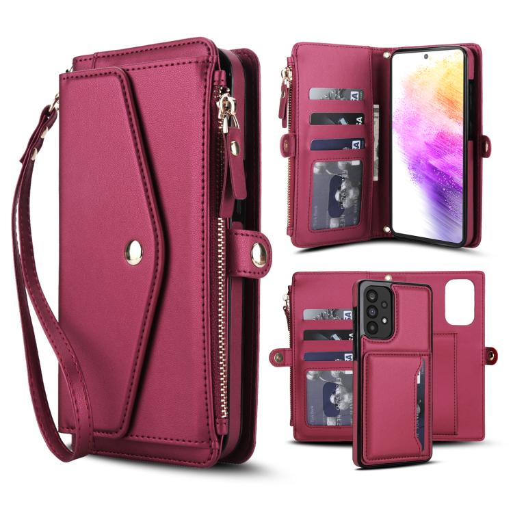 Funda de cuero desmontable con cordón para Samsung Galaxy A33 5G (rojo)