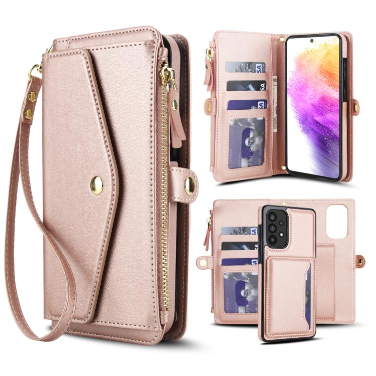 Funda de cuero desmontable con cordón para Samsung Galaxy A33 5G (oro rosa)