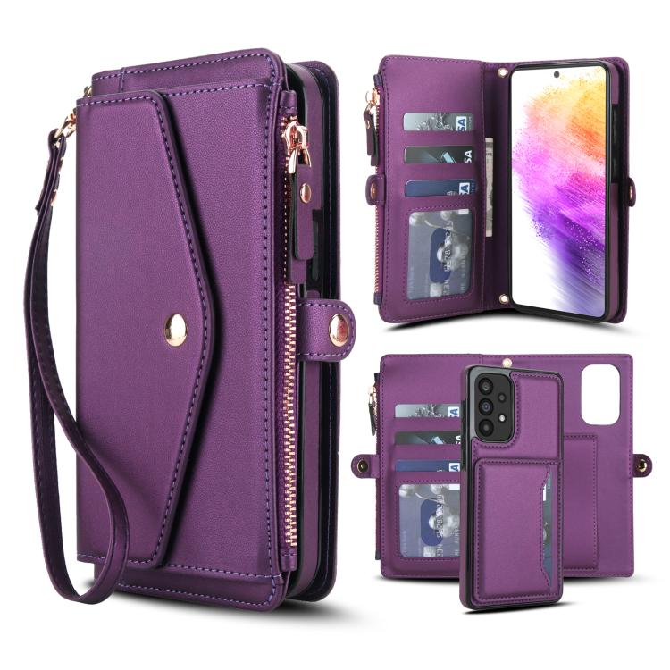 Funda de cuero desmontable con cordón para Samsung Galaxy A33 5G (morado oscuro)