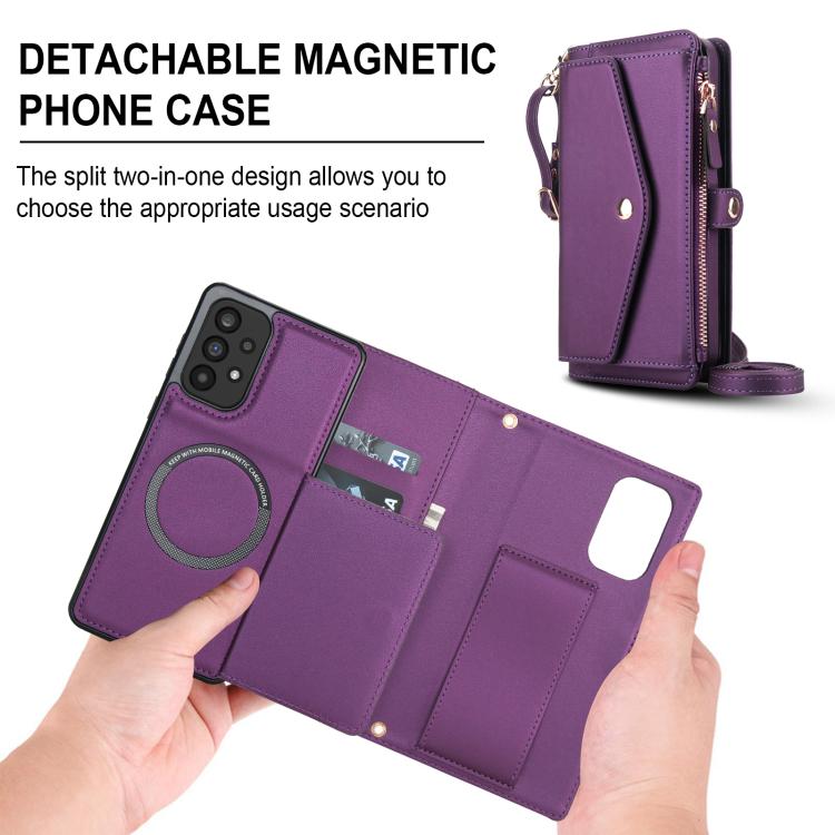 Funda de cuero desmontable con cordón para Samsung Galaxy A33 5G (morado oscuro)