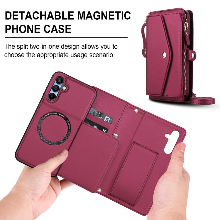 Funda de cuero desmontable con cordón para Samsung Galaxy A35 5G (rojo)