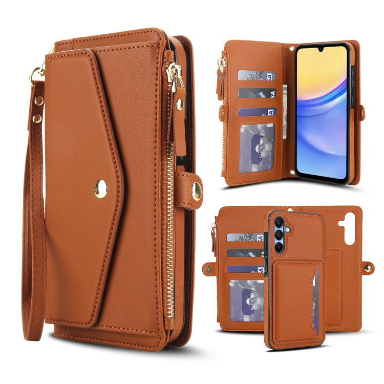 Funda de cuero desmontable con cordón para Samsung Galaxy A35 5G (marrón)