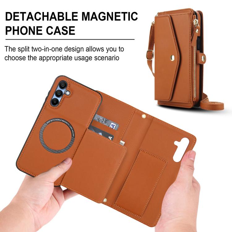 Funda de cuero desmontable con cordón para Samsung Galaxy A36 5G (marrón)
