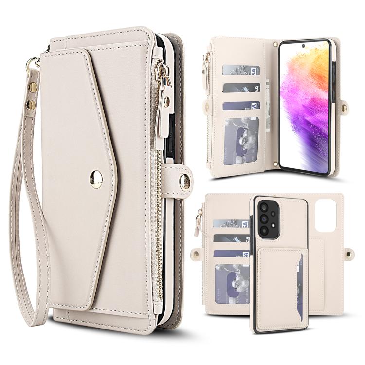 Funda de cuero desmontable con cordón para Samsung Galaxy A52 5G (blanco)