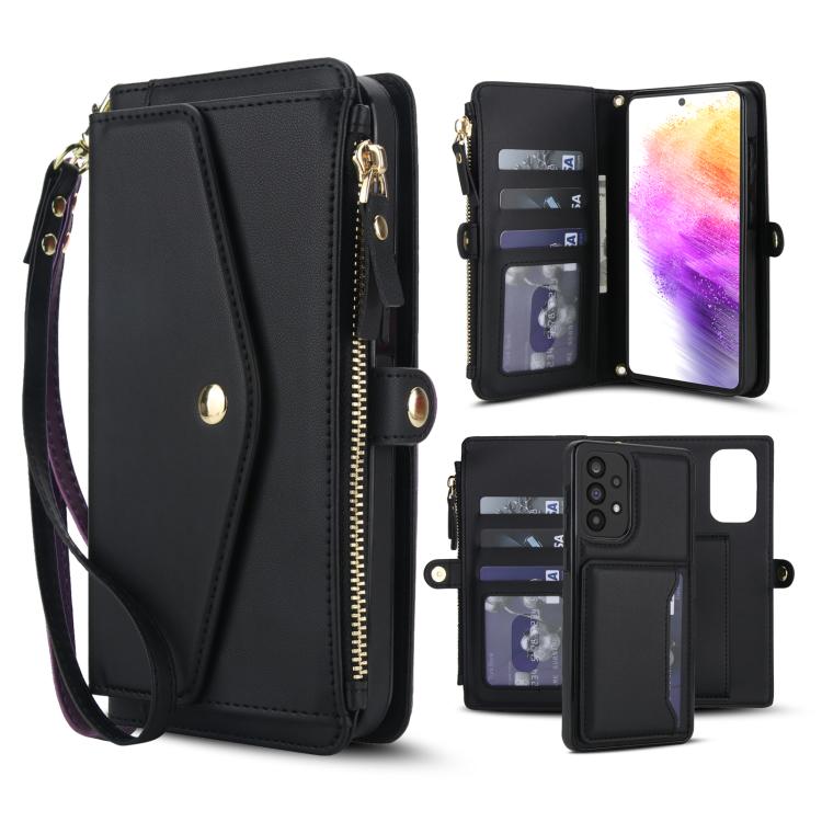 Funda de cuero desmontable con cordón para Samsung Galaxy A52 5G (negro)