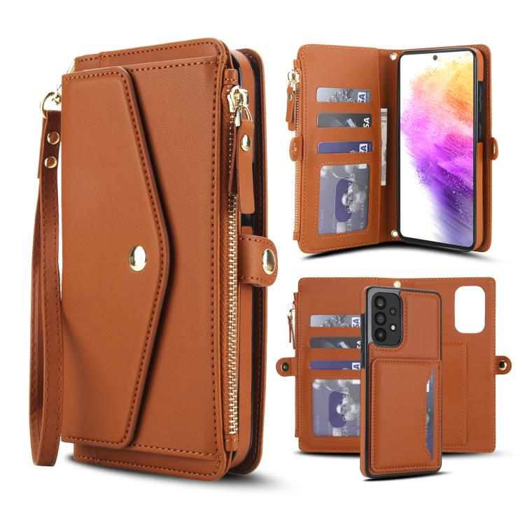 Funda de cuero desmontable con cordón para Samsung Galaxy A53 5G (marrón)