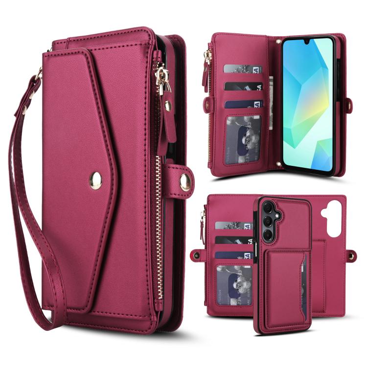 Funda de cuero desmontable con cordón para Samsung Galaxy A54 5G (multifuncional, roja)