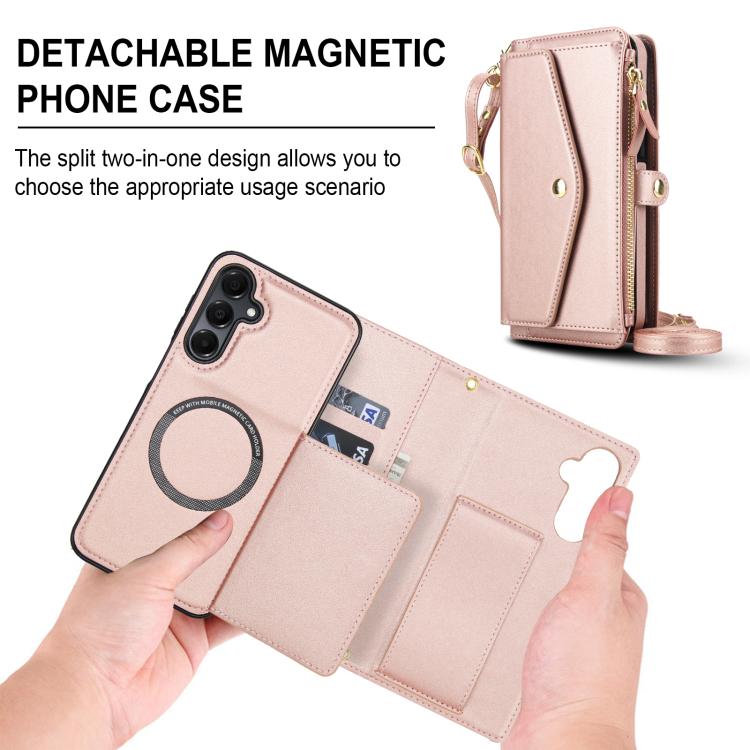 Funda de cuero desmontable con cordón para Samsung Galaxy A54 5G (oro rosa)