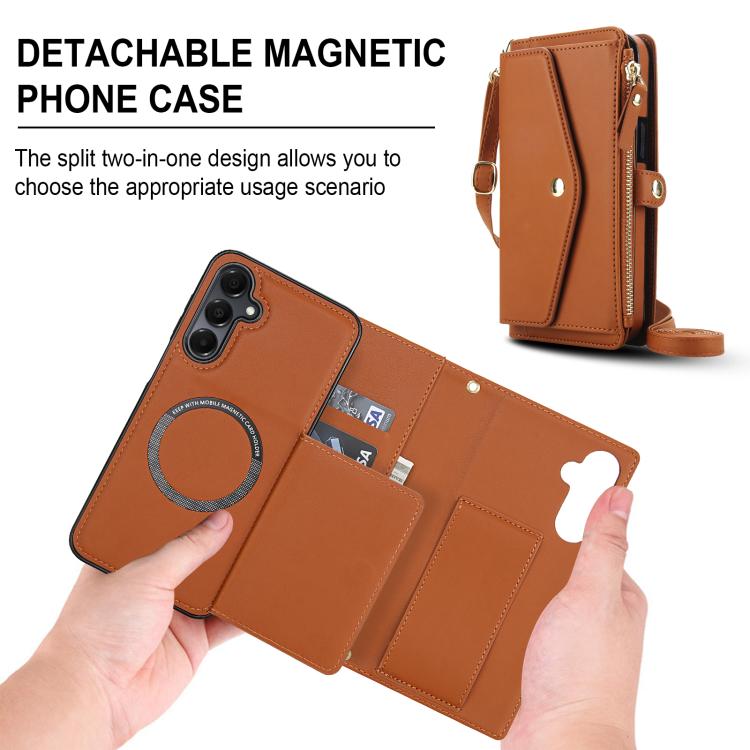 Funda de cuero desmontable con cordón para Samsung Galaxy A54 5G (marrón)