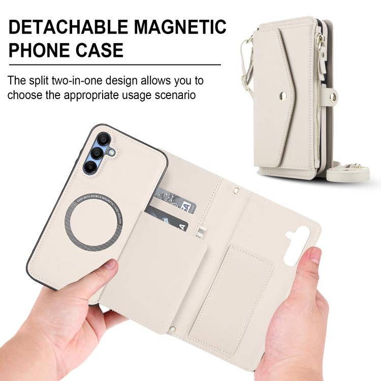 Funda de cuero desmontable con cordón para Samsung Galaxy A55 5G (blanco)