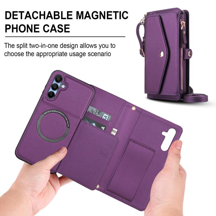 Funda de cuero desmontable con cordón para Samsung Galaxy A56 5G (morado oscuro)