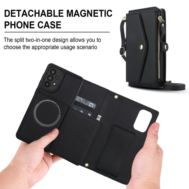 Funda de cuero desmontable con cordón para Samsung Galaxy A72 5G (negro)