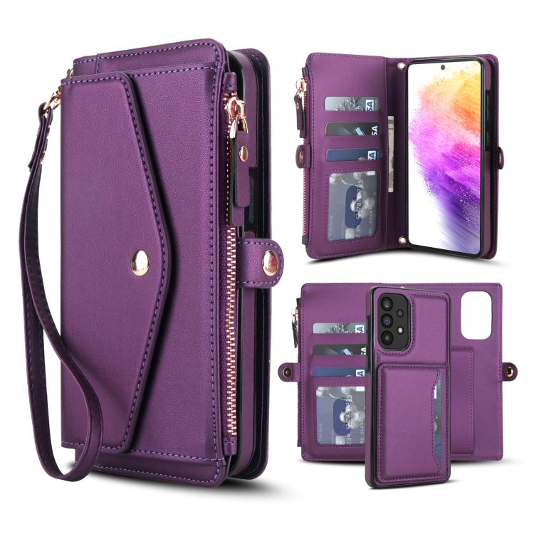 Funda de cuero desmontable con cordón para Samsung Galaxy A72 5G (morado oscuro)