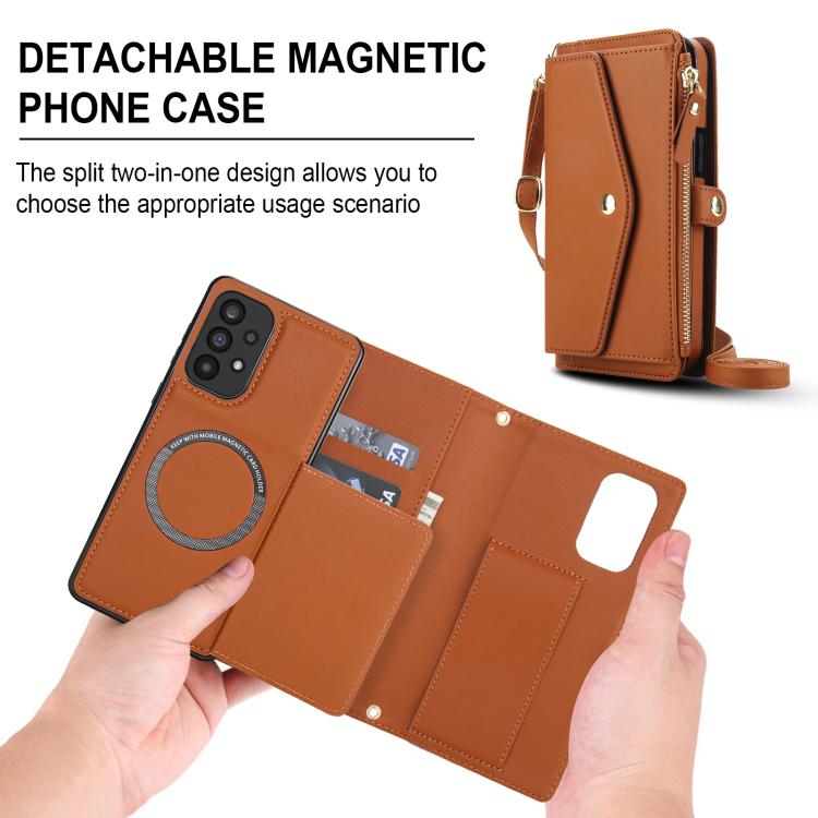 Funda de cuero desmontable con cordón para Samsung Galaxy A72 5G (marrón)