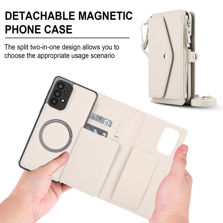 Funda de cuero desmontable con cordón para Samsung Galaxy A73 5G (blanco)