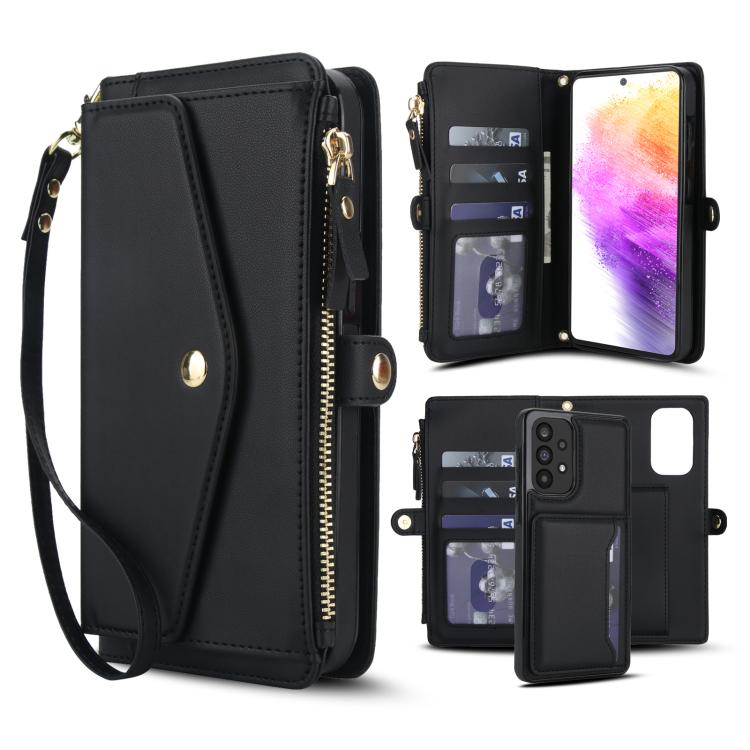 Funda de cuero desmontable con cordón para Samsung Galaxy A73 5G (negro)