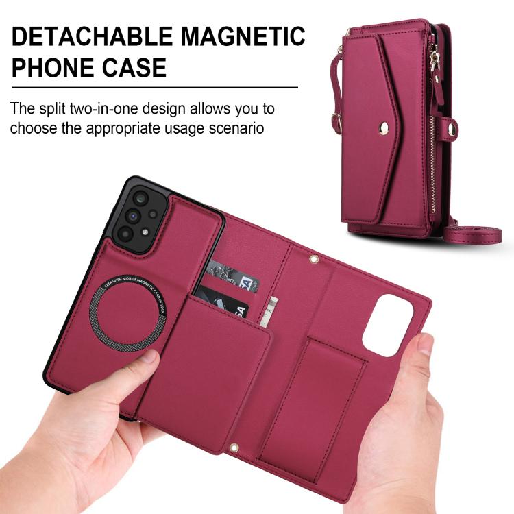 Funda de cuero desmontable con cordón para Samsung Galaxy A73 5G (multifuncional, roja)