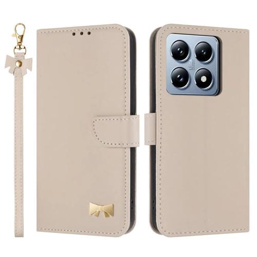 Funda de cuero con lazo metálico y correa para la mano para Xiaomi 14T Pro (albaricoque)