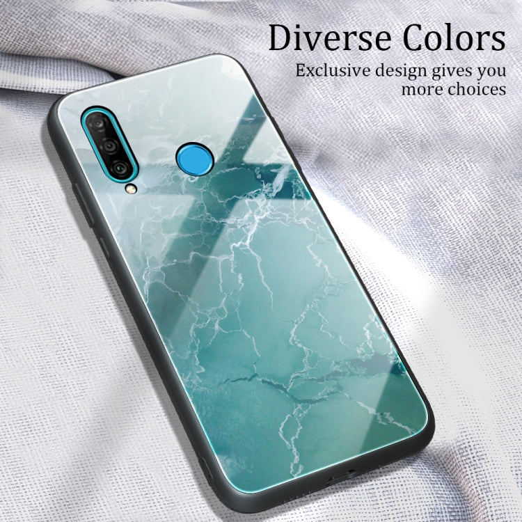 Para Huawei P30 lite / nova 4e Funda protectora de vidrio con patrón de mármol (DL04)