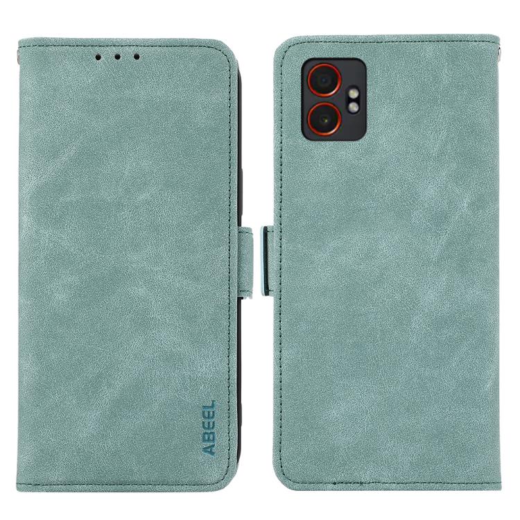 Funda de cuero magnético ABEEL con protección RFID para Samsung Galaxy XCover7 Pro (cian)