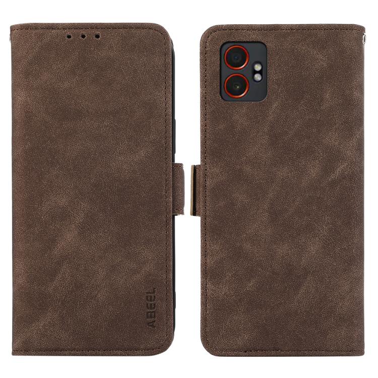 Funda de cuero magnético ABEEL con protección RFID para Samsung Galaxy XCover7 Pro (marrón)