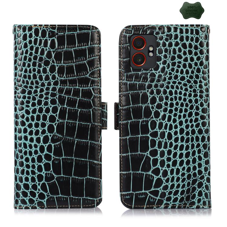 Funda de piel de vacuno con capa superior de cocodrilo para Samsung Galaxy XCover7 Pro (verde)