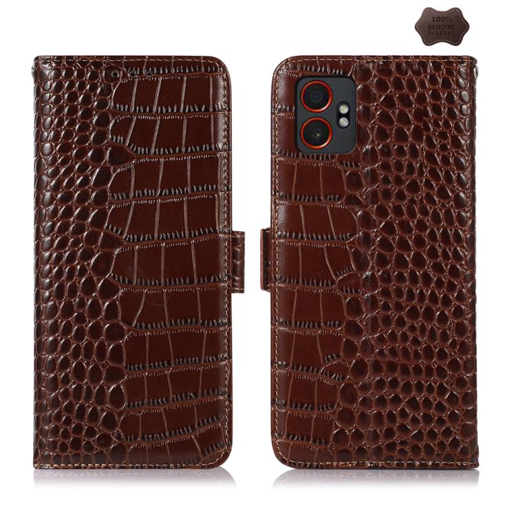 Funda de piel de vacuno con capa superior de cocodrilo para Samsung Galaxy XCover7 Pro (marrón)