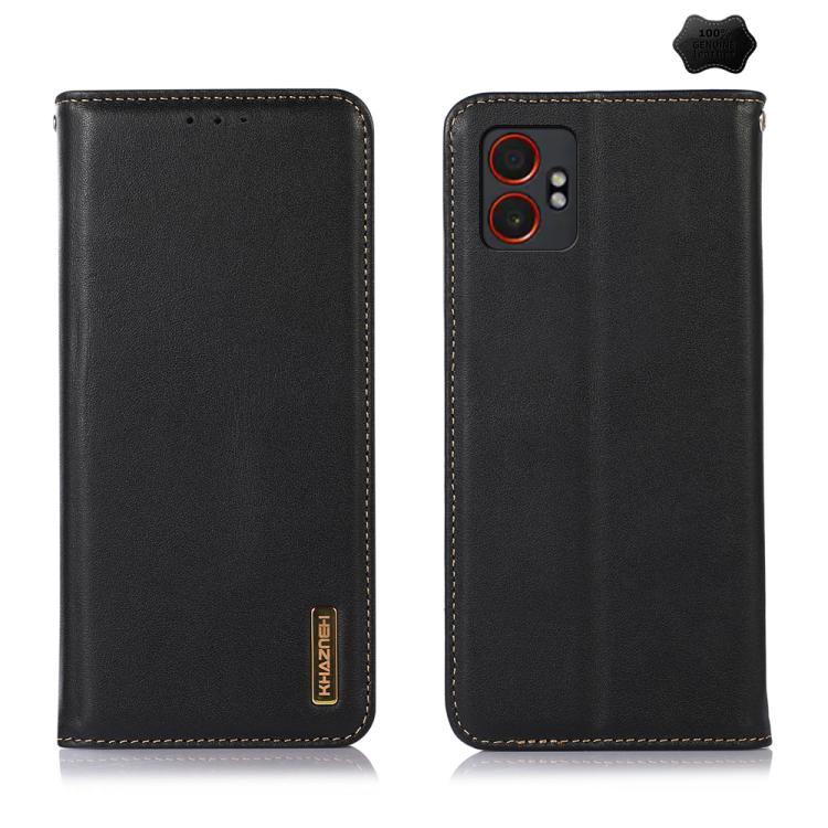 Funda de piel de vacuno KHAZNEH Nappa con capa superior para Samsung Galaxy XCover7 Pro (negra)