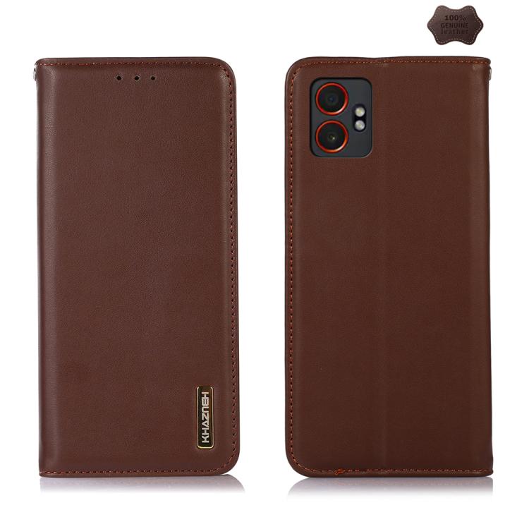 Funda de piel de vacuno KHAZNEH Nappa con capa superior para Samsung Galaxy XCover7 Pro (marrón)