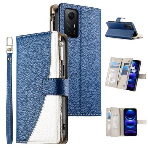 Funda de cuero con cremallera para Redmi Note 12S 4G / Note 11 4G, con costuras globales, mĂșltiples tarjetas y correa corta (azul oscuro)
