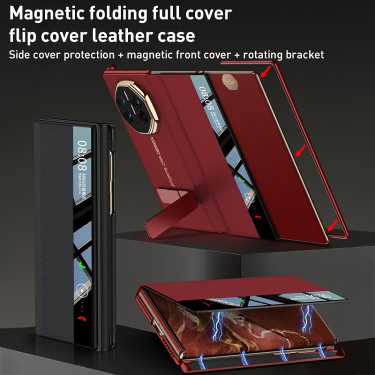 Funda plegable magnética GKK para Huawei Mate XT Ultimate con soporte giratorio ranurado (negro)