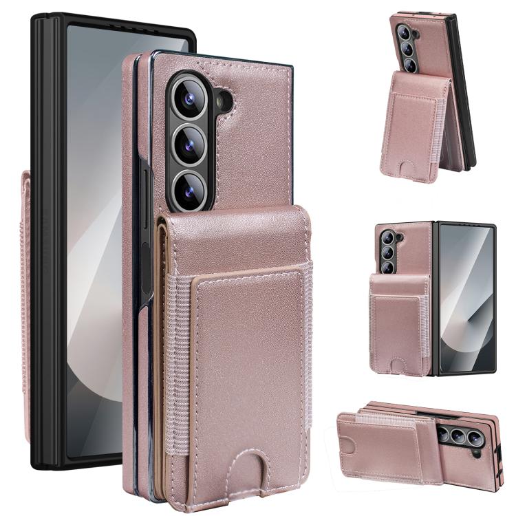 Funda de cuero con película templada integrada para Samsung Galaxy Z Fold6 (oro rosa)