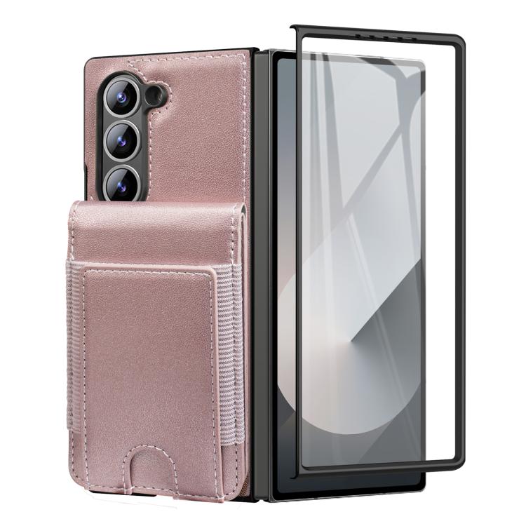 Funda de cuero con película templada integrada para Samsung Galaxy Z Fold6 (oro rosa)