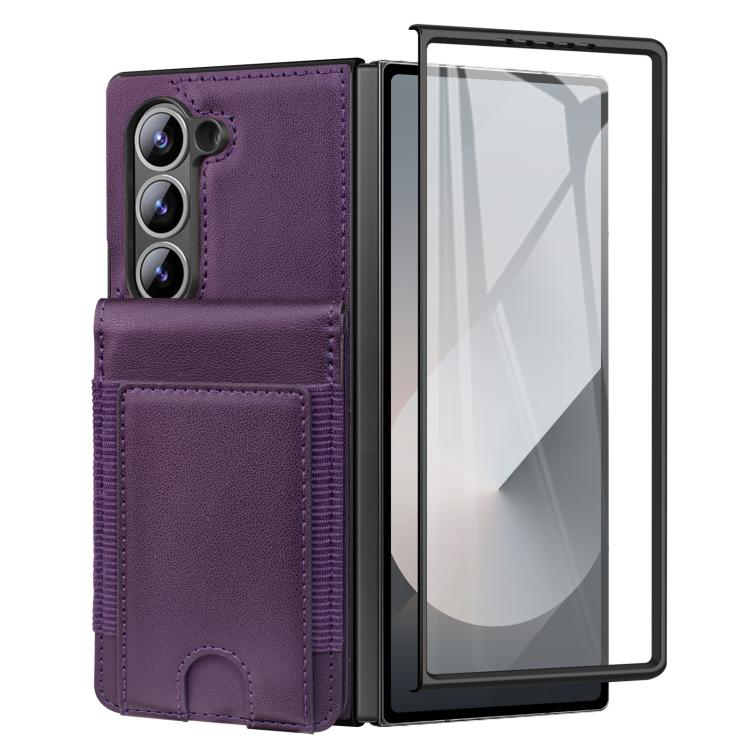 Funda de cuero con película templada integrada para Samsung Galaxy Z Fold5 (morado oscuro)