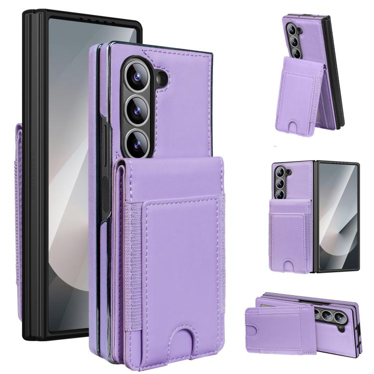 Funda de cuero con película templada integrada para Samsung Galaxy Z Fold5 (morado claro)
