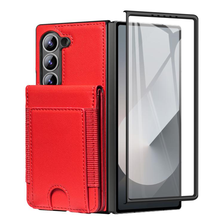 Funda de cuero con película templada integrada para Samsung Galaxy Z Fold7 (rojo)