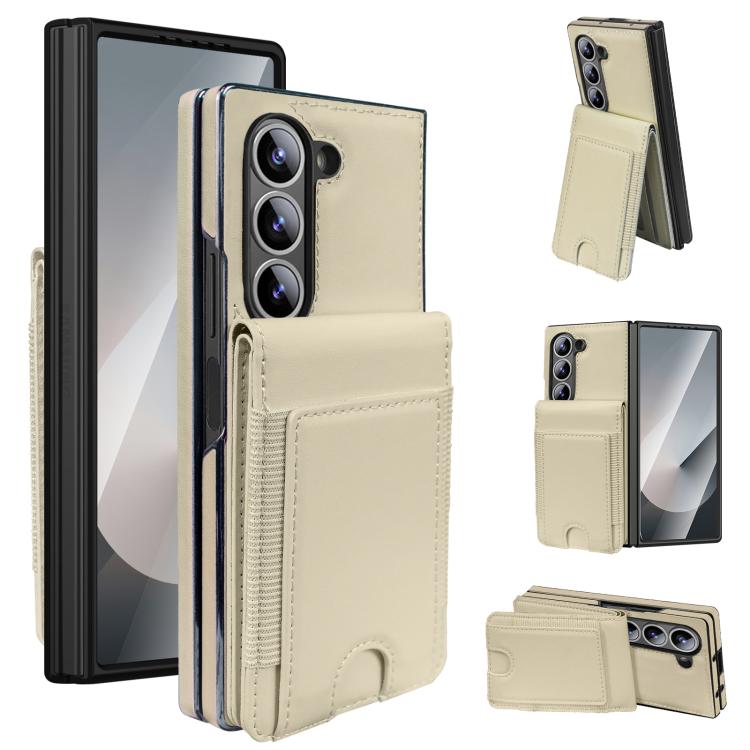Funda de cuero con película templada integrada para Samsung Galaxy Z Fold7 (beige)
