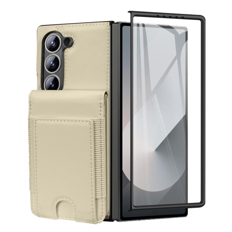 Funda de cuero con película templada integrada para Samsung Galaxy Z Fold7 (beige)