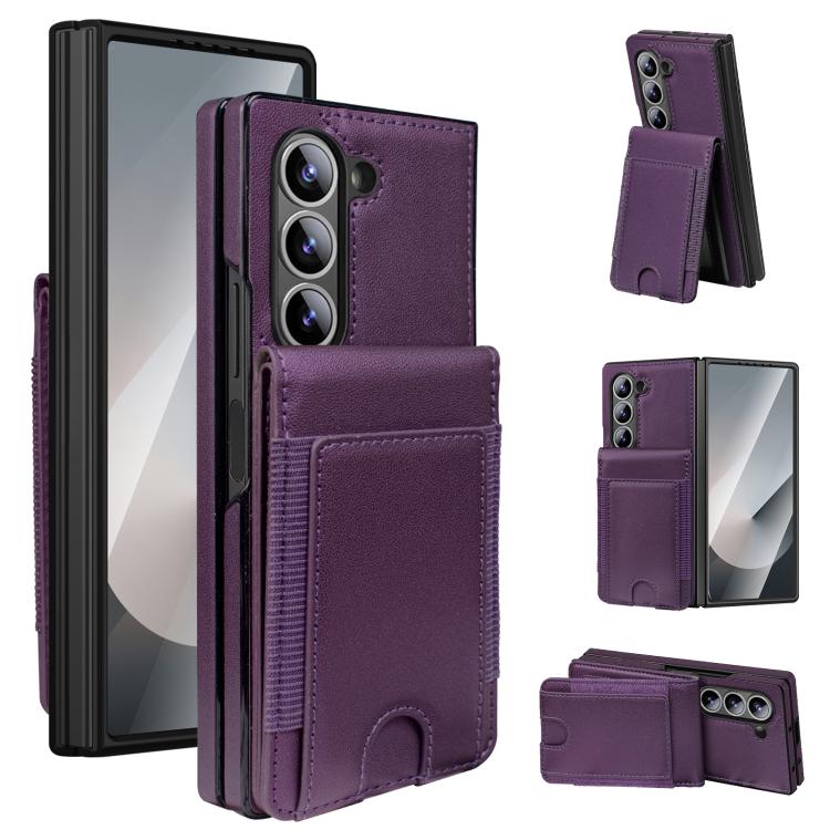 Funda de cuero con película templada integrada para Samsung Galaxy Z Fold7 (morado oscuro)