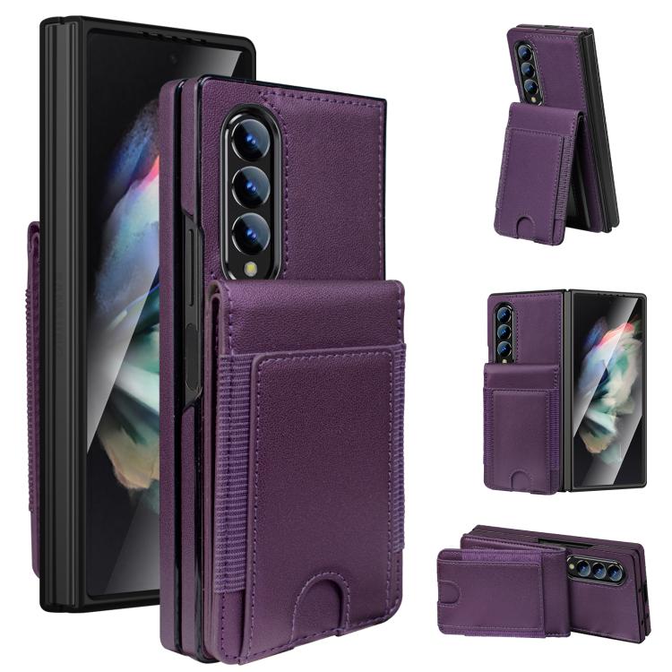 Funda de cuero con película templada integrada para Samsung Galaxy Z Fold4 (morado oscuro)