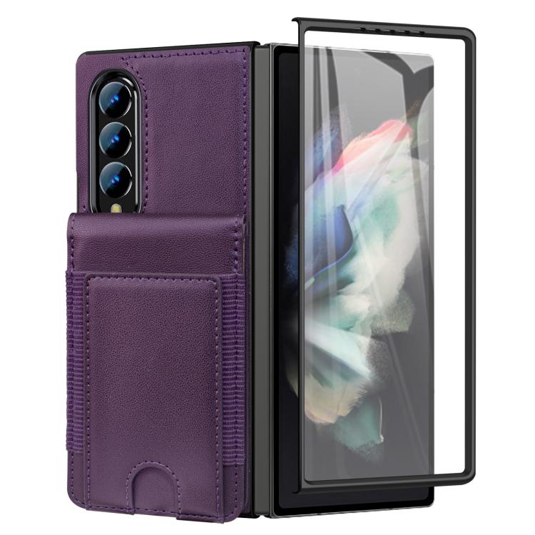Funda de cuero con película templada integrada para Samsung Galaxy Z Fold4 (morado oscuro)