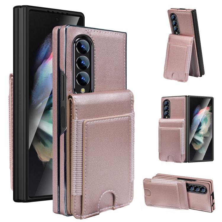 Funda de cuero con película templada integrada para Samsung Galaxy Z Fold3 (oro rosa)