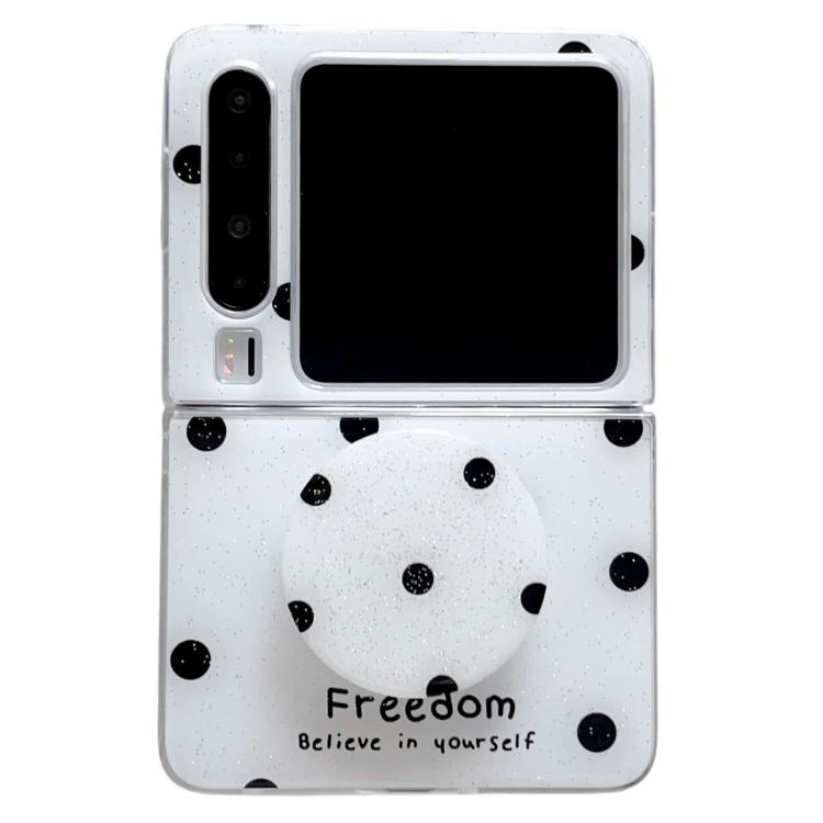 Funda para Huawei Pura X con diseño de puntos brillantes y soporte (blanca)