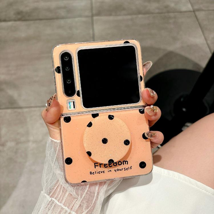 Funda con soporte para Huawei Pura X con diseño de puntos brillantes (dorada)