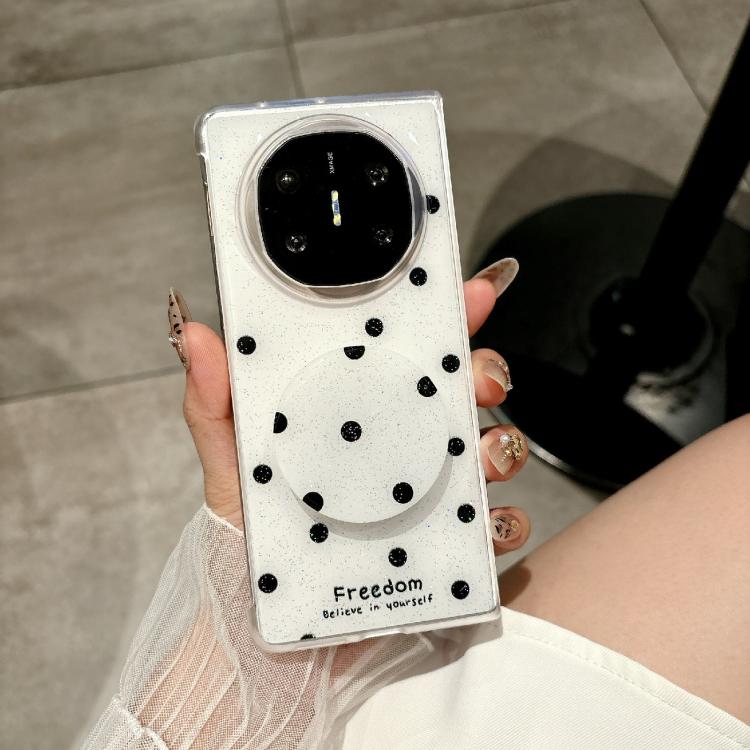 Funda con estampado de puntos brillantes y soporte para Huawei Mate X6 (blanca)